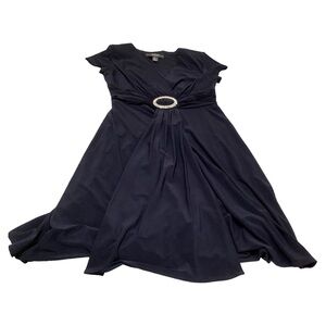 R&M Collection Blue Short Sleeve V-Neck Knee Length Faux Wrap Cascade Dress Sz 8